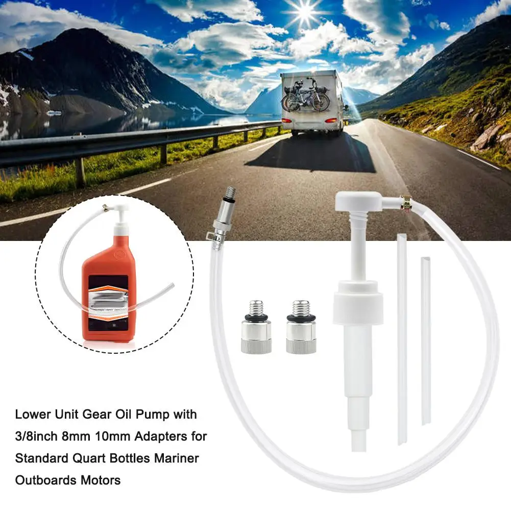 Bomba de aceite de engranaje de unidad inferior para botellas estándar Quart, viene con adaptadores de Metal de 3/8 pulgadas, 8MM, 10MM, se adapta a todos los Mercury & Mariner Outb C0F3