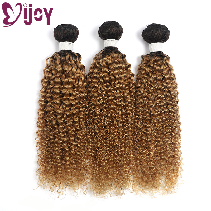 IJOY-extensiones de cabello humano rizado ondulado, mechones de cabello humano brasileño Remy de 1/3 piezas ombré, Rubio, rojo y marrón