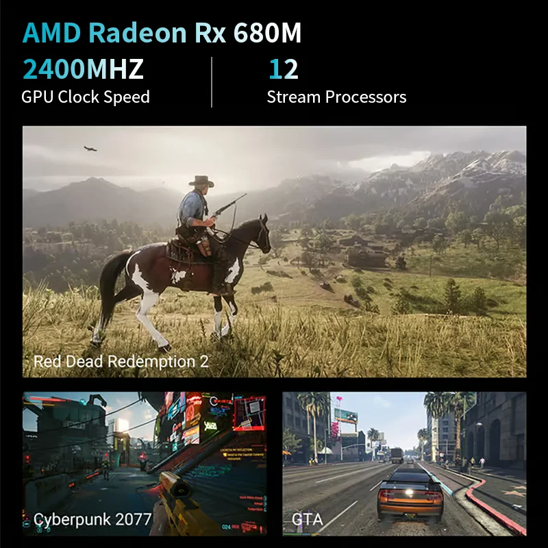 AMD 7"Screen Mini PC Ryzen 9 6900HX 8 Core DDR5 2xLAN 2.5G NVMe 2*Type-C Small Office/Home Computer WiFi6 BT5.2 HD DP 7640HS