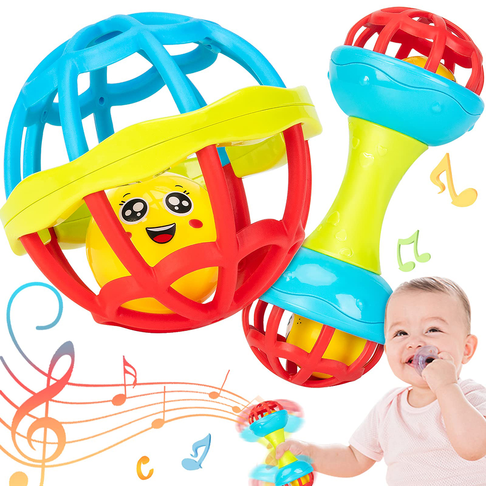 ASWJ Soft Baby Grasping Ball Rattles with Bell Ball Early Education Educational Sensory Toy Newborn Gift Random Color