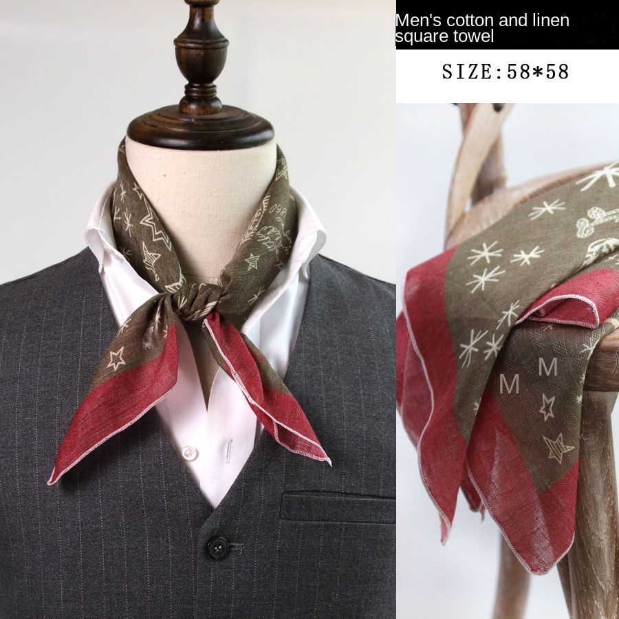 Bufanda Retro artística de algodón y lino para hombre, bufanda coreana para primavera, Otoño e Invierno, bufanda estilo callejero de Hip Hop, toalla cuadrada pequeña