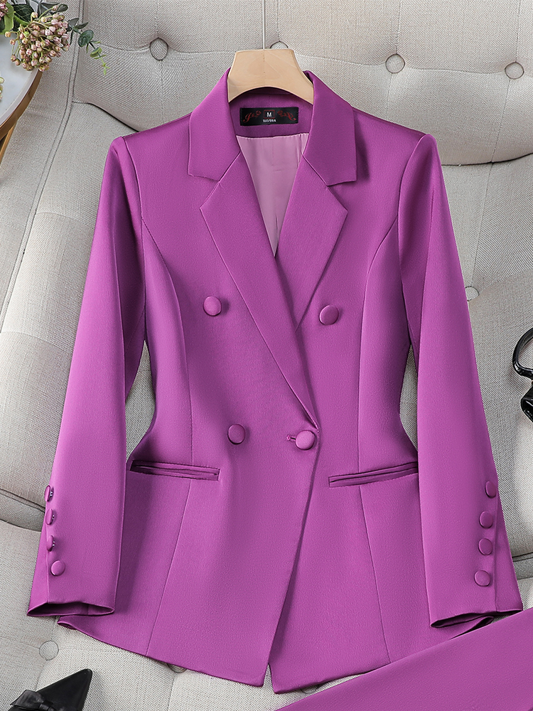 New Arrival Purple Pink Ladies Blazer Women Long Sleeve Single Breasted Slim Female Autumn Winter Casual Jacket