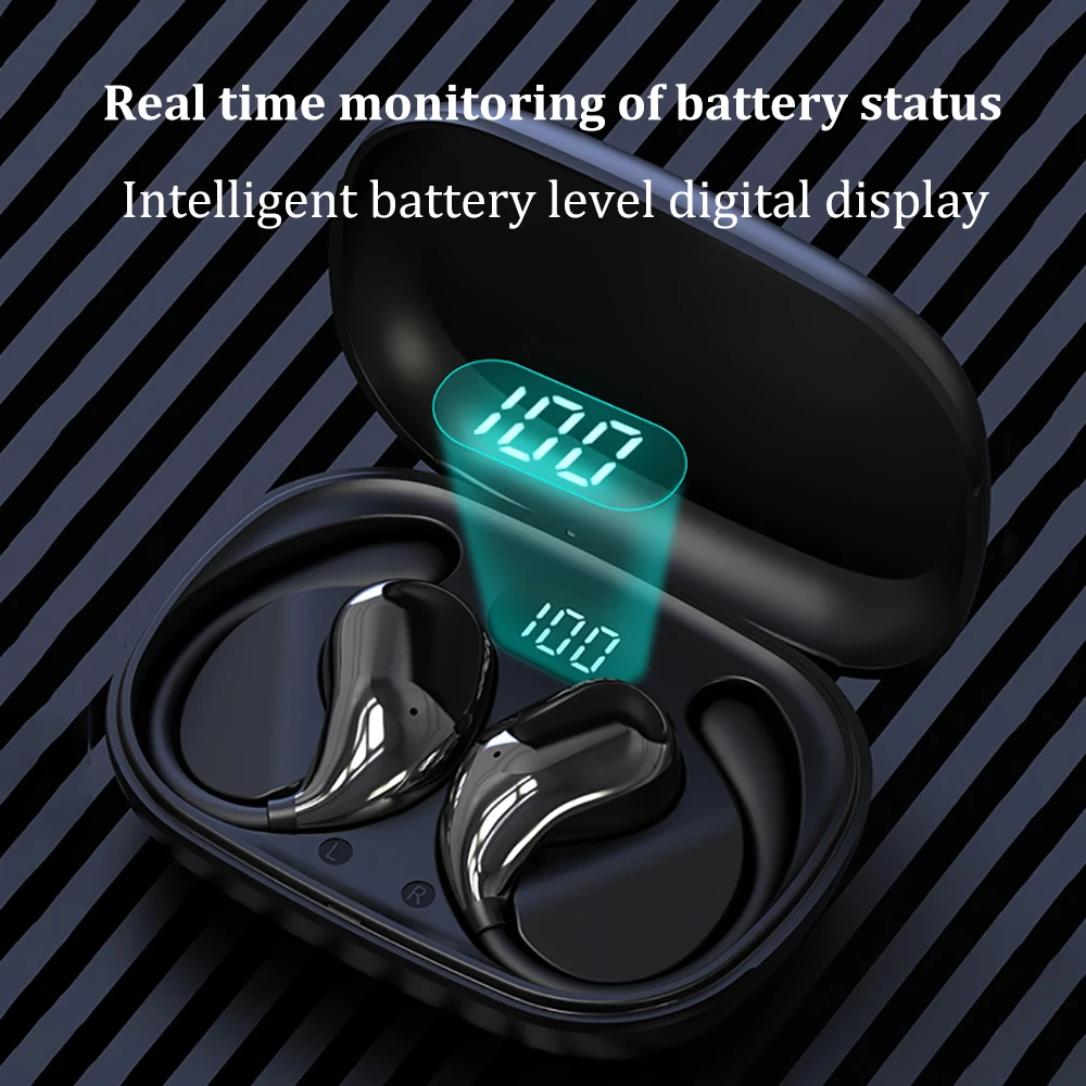 Cuffie con gancio per l'orecchio Bluetooth 5.4 Auricolari wireless TWS Cuffie stereo HiFi impermeabili Display a LED Auricolari touch in standby lungo