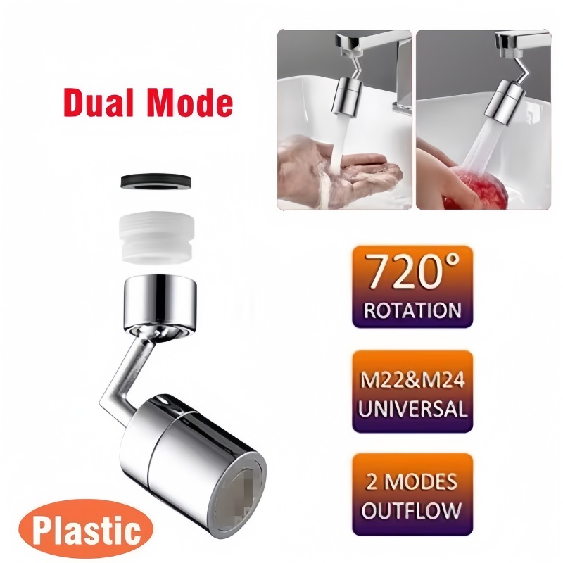 720° Swivel Faucet Spray Head ABS Kitchen Tap Aerator Bathroom Rotatable Extension Faucet Filter Nozzle Dual Modes Water Saving