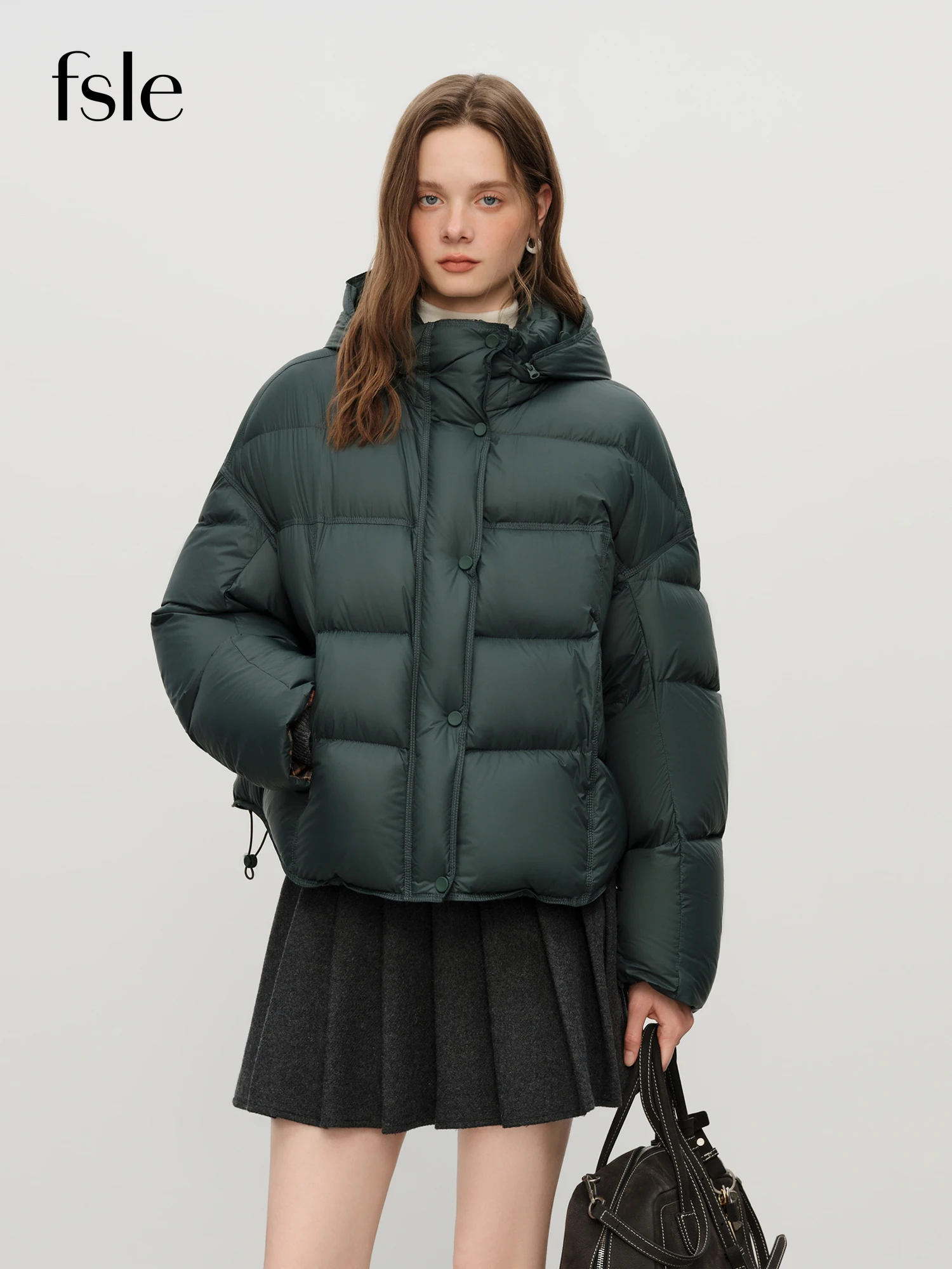 Fsle 2025 inverno feminino com capuz puffer jaqueta impermeável downncoat estilo bolha térmico casaco quente oversize curto acolchoado outerwear