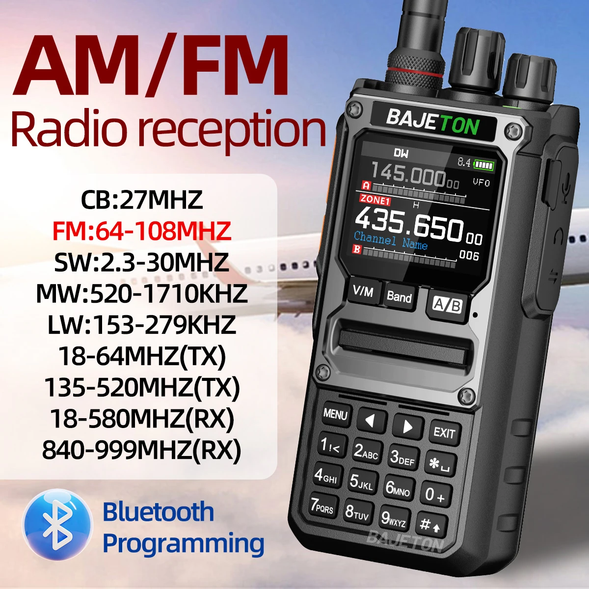 BAJETON BJ-7800 Walkie Talkie de largo alcance SW MW LW AM SSB CB 10W recibir programación inalámbrica de teléfono Bluetooth NOAA Radio bidireccional