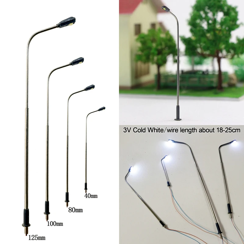 8/50Pcs 3V Model street light 1/64 Ho TT Z Scale Cold White LED Simulated Highway Decor 4-12.5cm Model Light Railroad Layout