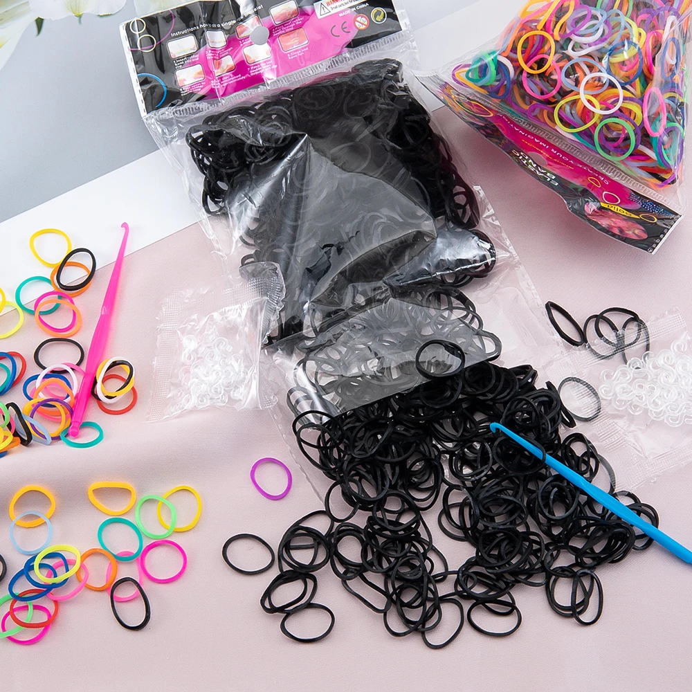 600 Stück/Beutel Loom Gummiband-Set mit 4 Stück Häkelnadeln für Schmuckherstellung, Armband, Weben, DIY-Werkzeuge