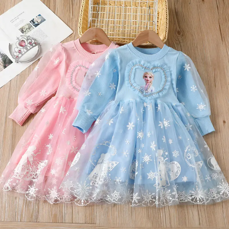 Disney Elsa Prinzessin Kleid Mädchen Dress Up Frühling Herbst Lange-sleeve Kleidung Kinder Gaze Kinder Gefrorene Elsa Geburtstag party Kleid
