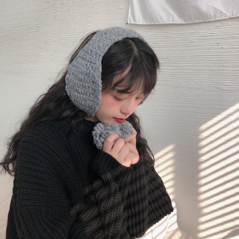Ins 귀여운 타이드 니트 이어 백, 부드러운 자매 스트랩, 귀 보호, 따뜻한 벨벳 귀마개, 여성 레트로, 가을 및 겨울