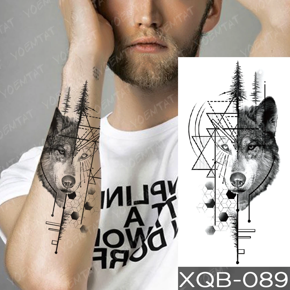 Wasserdicht Temporäre Tätowierung Aufkleber Wald Wolf Geometrische Wilde Realistische Tier Körper Kunst Arm Gefälschte Tattoos Hülse Frauen Männer