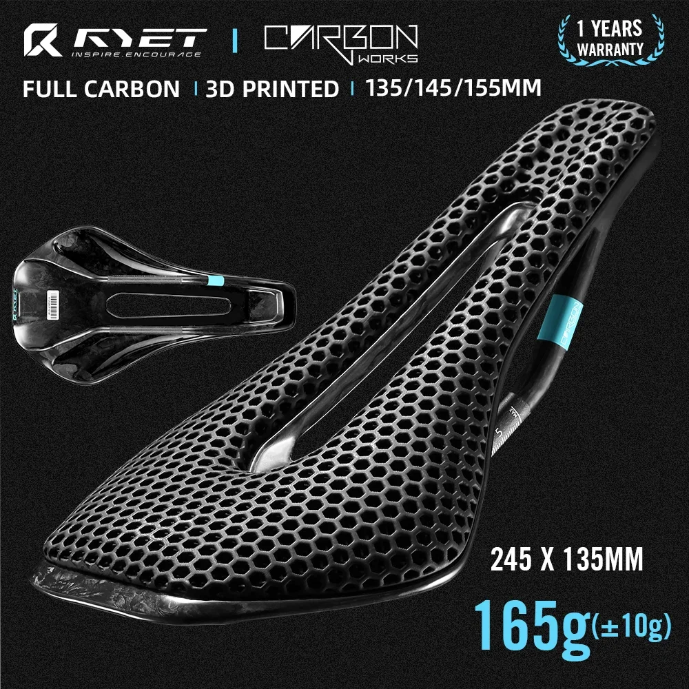 RYET 3D drukowane siodełko rowerowe w całości z włókna węglowego 245mm * 135/145/155mm siodełko rowerowe do MTB żwirek siodełko do roweru szosowego części rowerowe