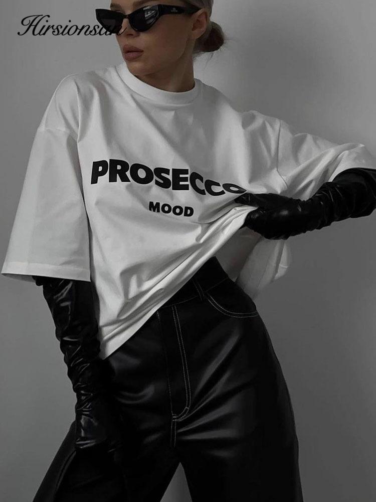 Hirsionsan 綿 100% レタープリント Tシャツ女性 2024 夏の新ベーシックヴィンテージ Tシャツカジュアルルーズシックな O ネック女性カップルトップス