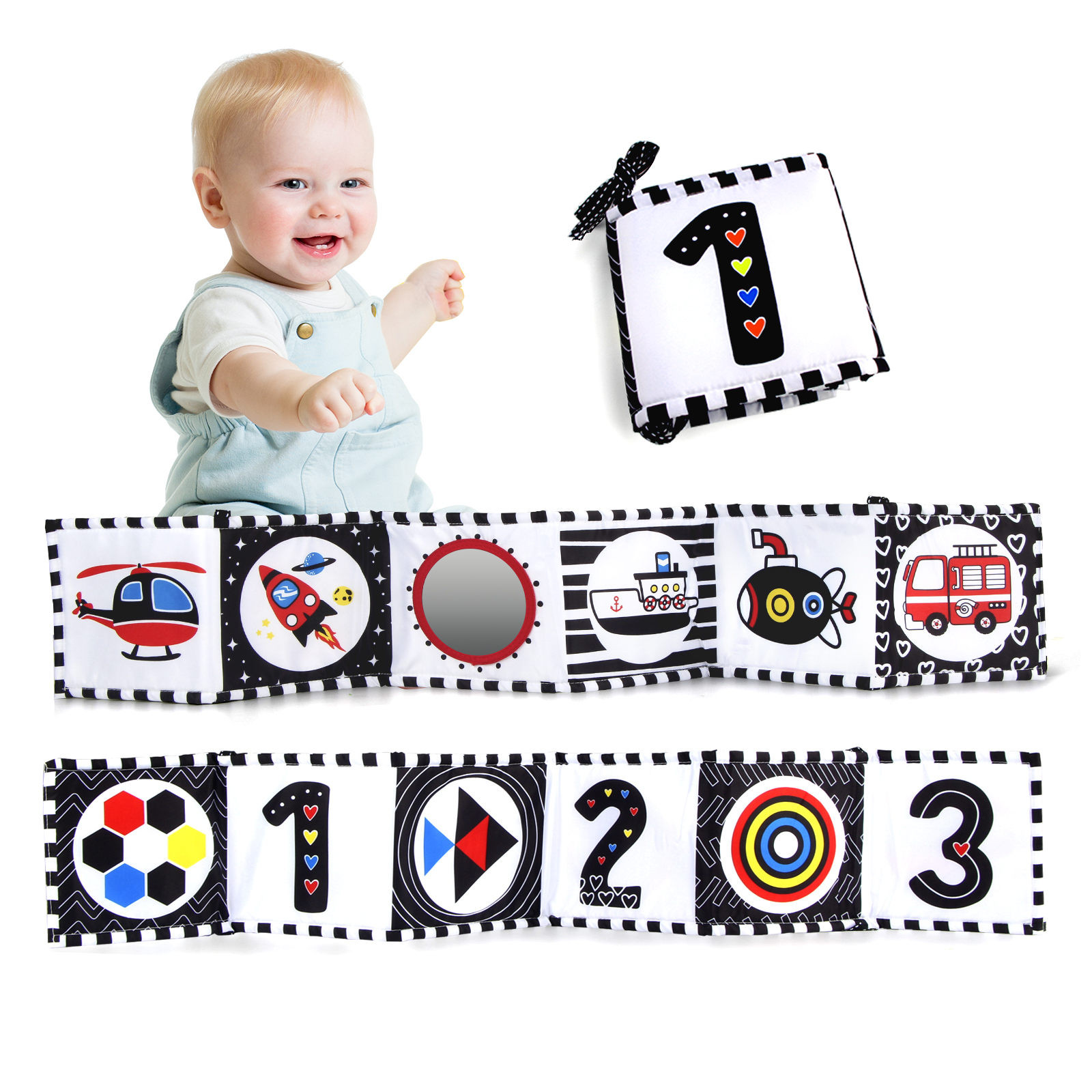 Sensorisches Stoffbuch, kontrastierendes Babyspielzeug, 0–12 Monate, Neugeborene, Krippenspielzeug, schwarz-weiße Tierstoffbücher, Montessori-Babybuch