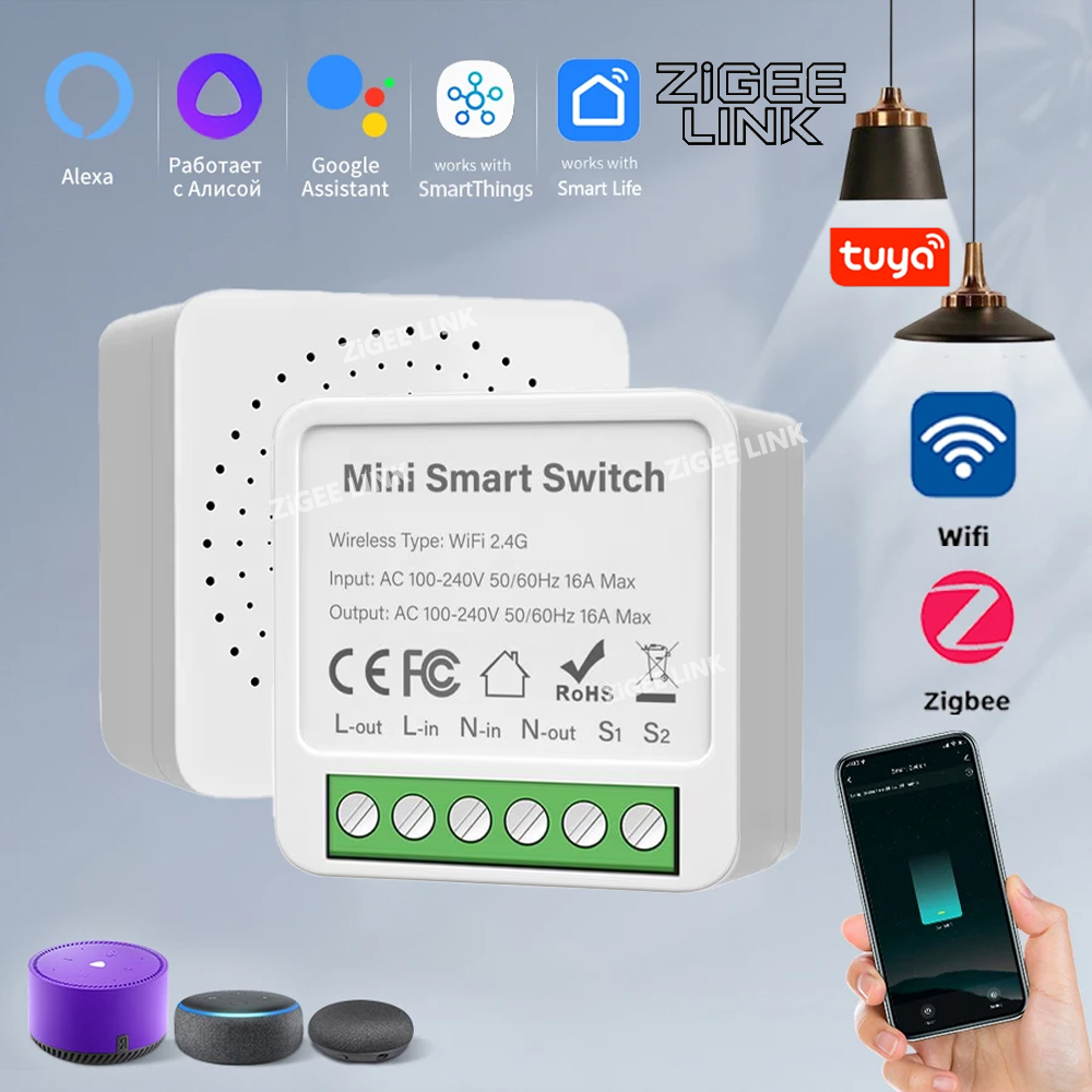Tuya WiFi/Zigbee 3,0 interruptor inteligente Mini interruptor módulo DIY temporizador remoto Control de luz inalámbrico funciona con Smart Life Alexa Google