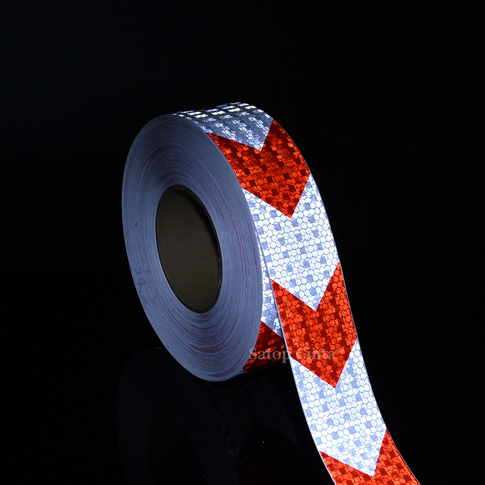 5cm/10cm/20cm*5m 화살표 반사 안전 테이프 흰색-빨간색 경고 방수 스티커 트럭에 대 한 야외 눈길을 끄는 접착 필름