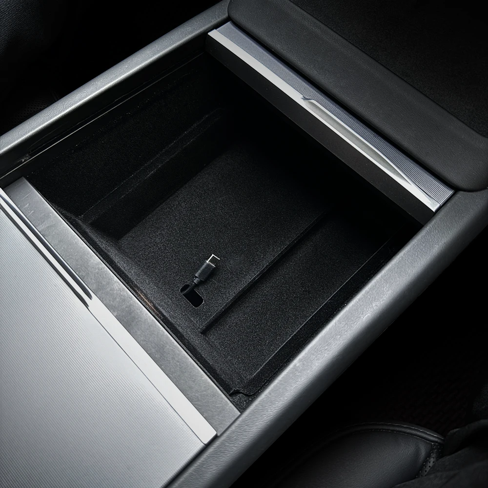 for Tesla Model Y Launch 2025 Model 3 Highland 2024 Console Armrest Storage box Interior Organizer ABS Rubber Pad or Flocking