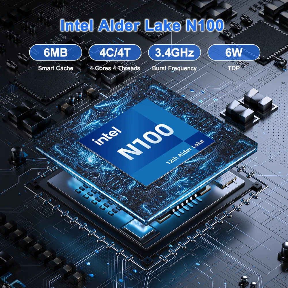 TexHoo-Mini PC Alder Lake N100, Windows 11, Intel 12th, DDR4 RAM, NVME ROM, WiFi 5, BT4.0, ordenador de escritorio