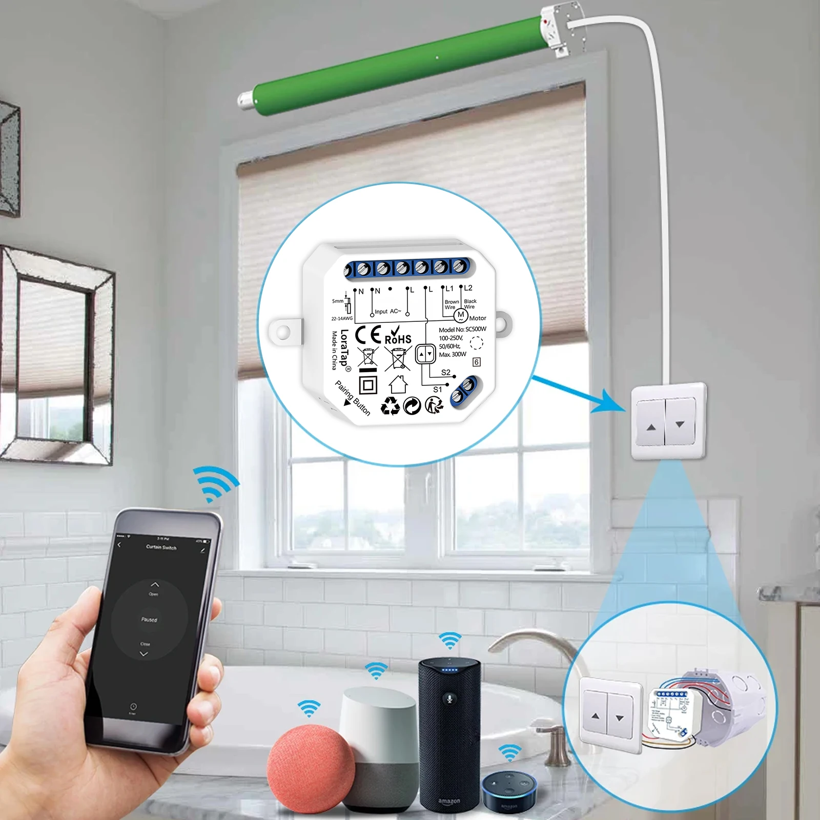 LoraTap Tuya Smart Life cortina persianas persiana enrollable interruptor módulo de relé aplicación remota Control funciona con el asistente de Google Alexa