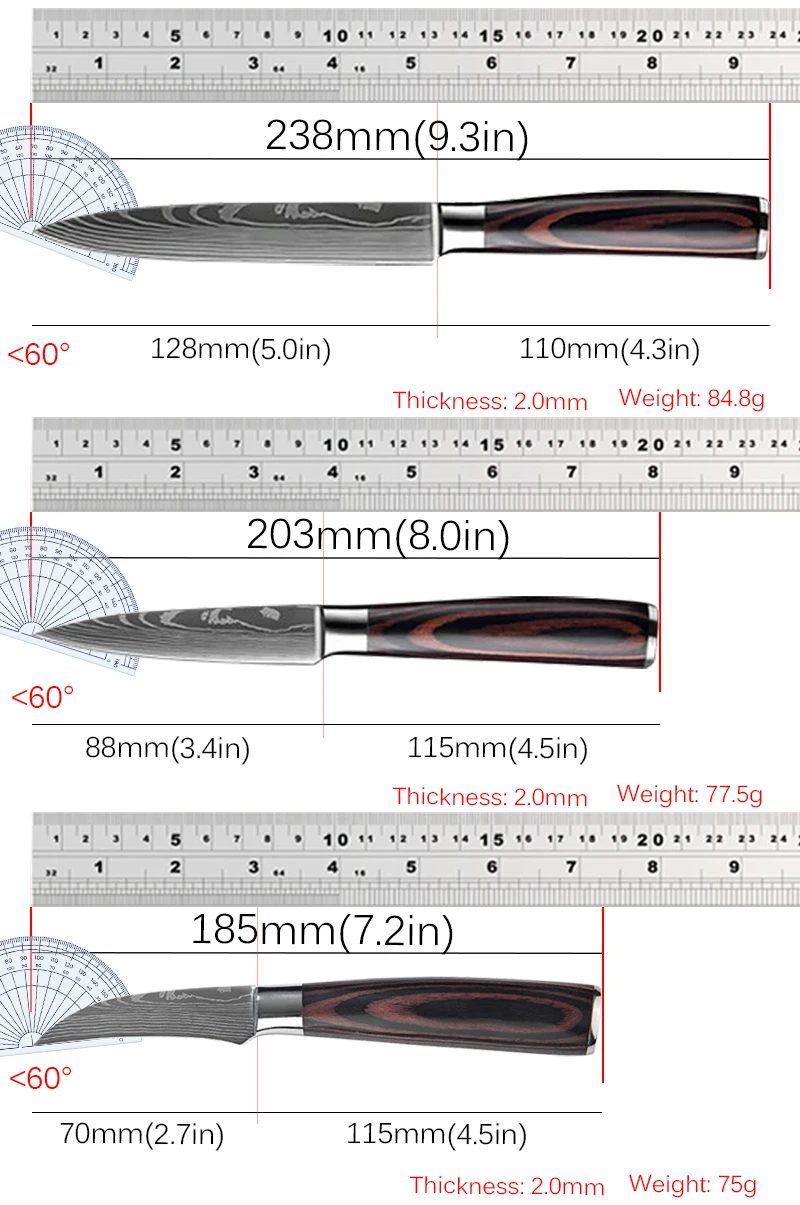 Küchenmesser Kochmesser Fleischbeil Obst Gemüse Messer Schneidemesser Santoku Messer Damaskus Muster Kochschneider