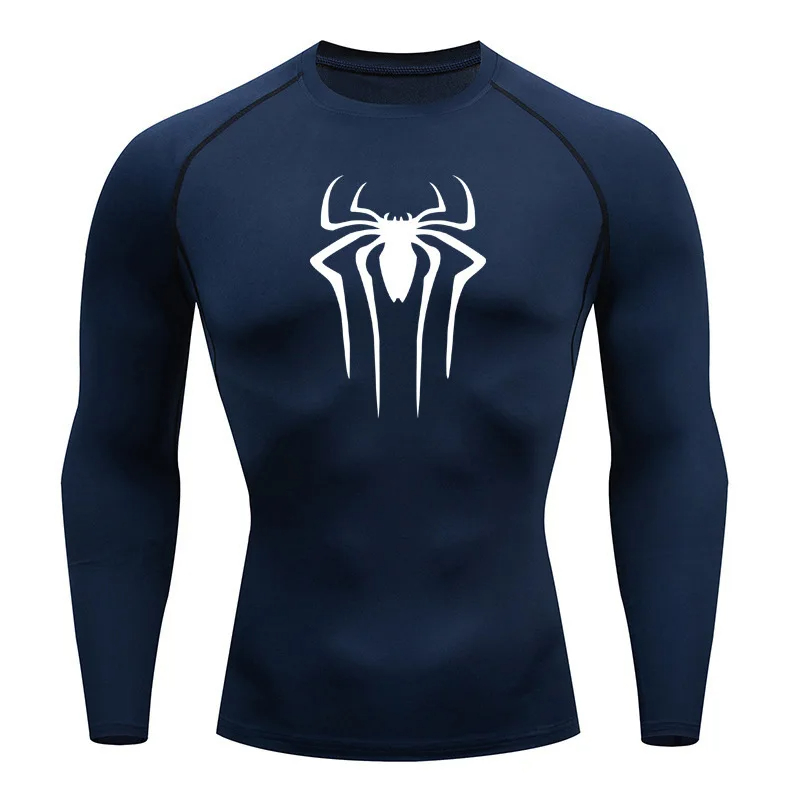 Men's sun protection spiderman sport shirt long sleeve compression shirt second skin running training wear Rashgarda MMA
