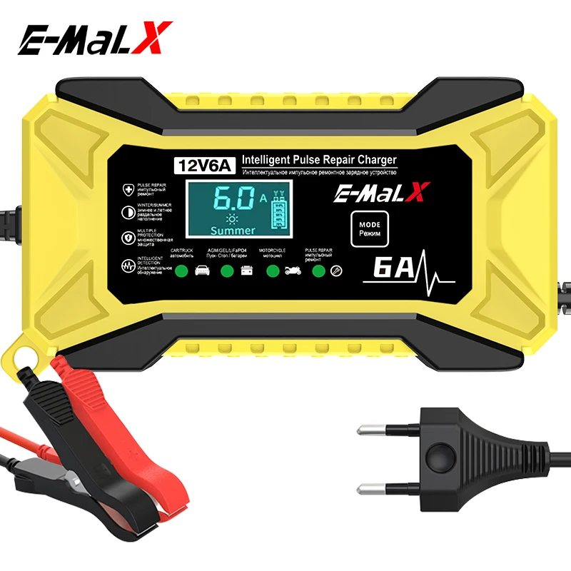 12V 6A Auto Acculader Puls Reparatie LiFePO4 14.6V Smart Fast Charge AGM Deep Cycle GEL Lood-zuur Oplader voor Auto Motor