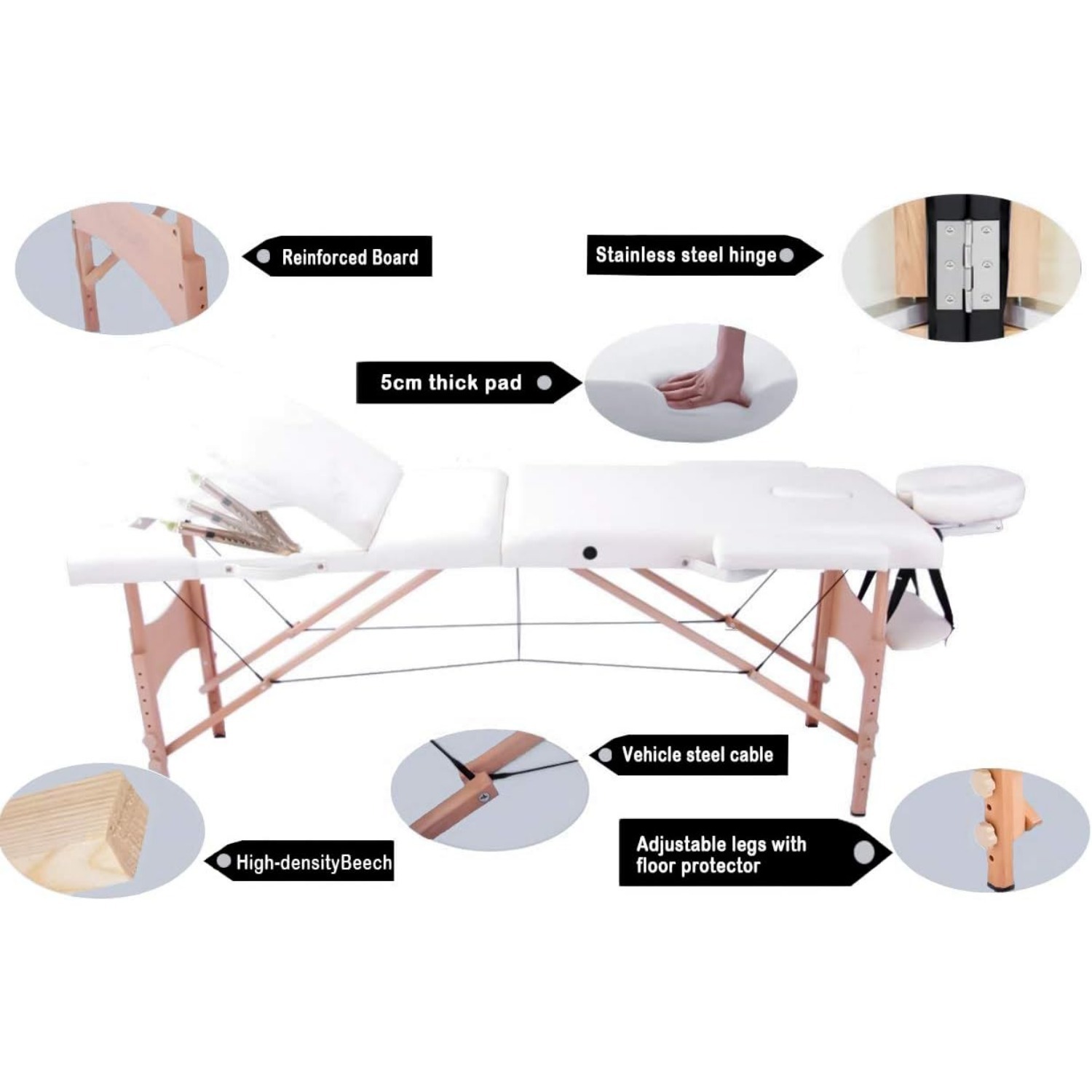 Portable Massage Bed Table - 3-Section Foldable Beauty Couch for Reiki Therapy Treatment Salon Healing - Metal Headrest Support