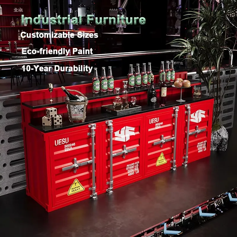 OEM Available Custom Size Vintage Industrial Design Metal Bar Table Indoor Outdoor Iron Cabinet for Kitchen Hotel Decor Storage