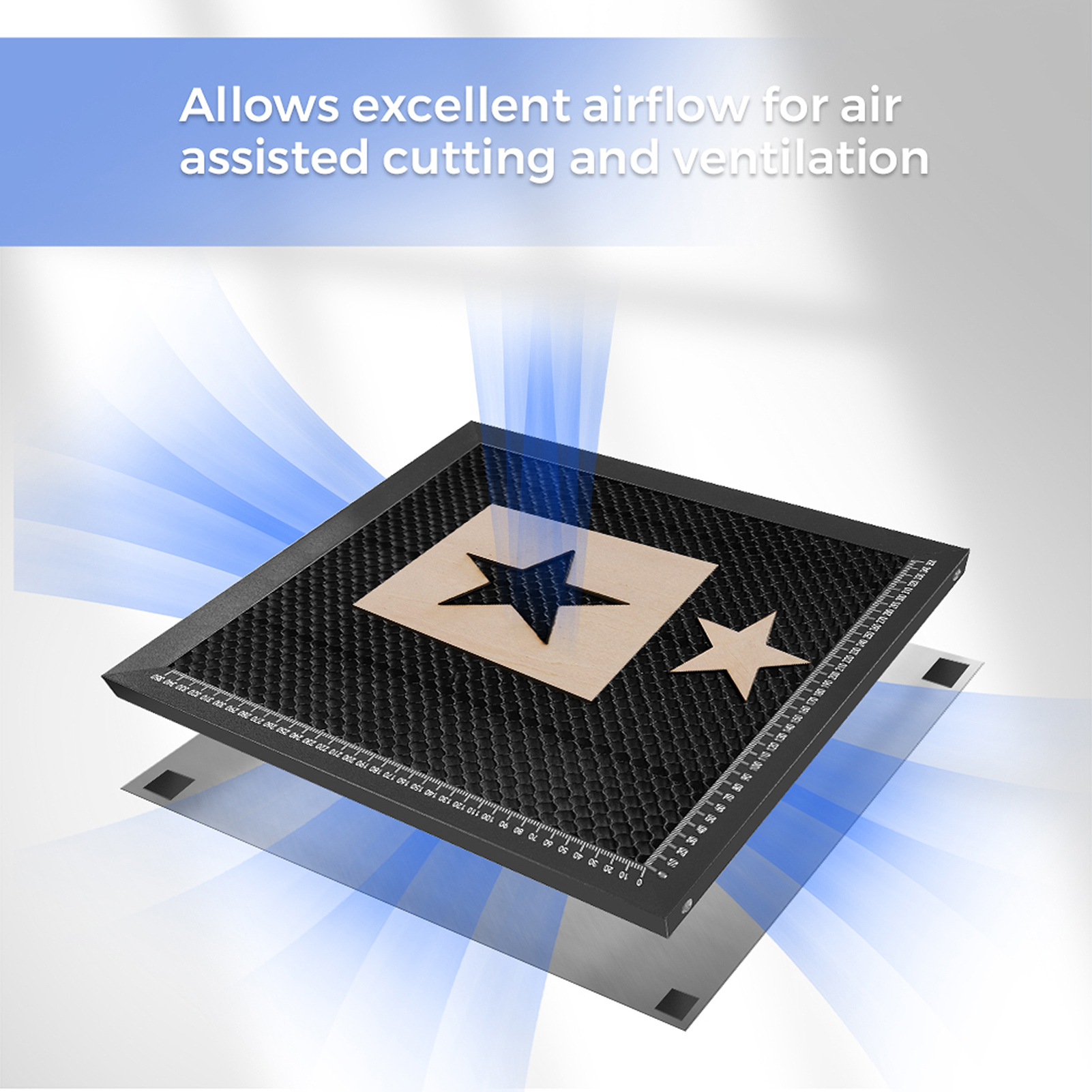 Lasergravierer, Waben-Arbeitstisch, Ganzmetallstruktur, Stahlplattenplattform mit Messung, 400 x 400 Arbeitsbereich