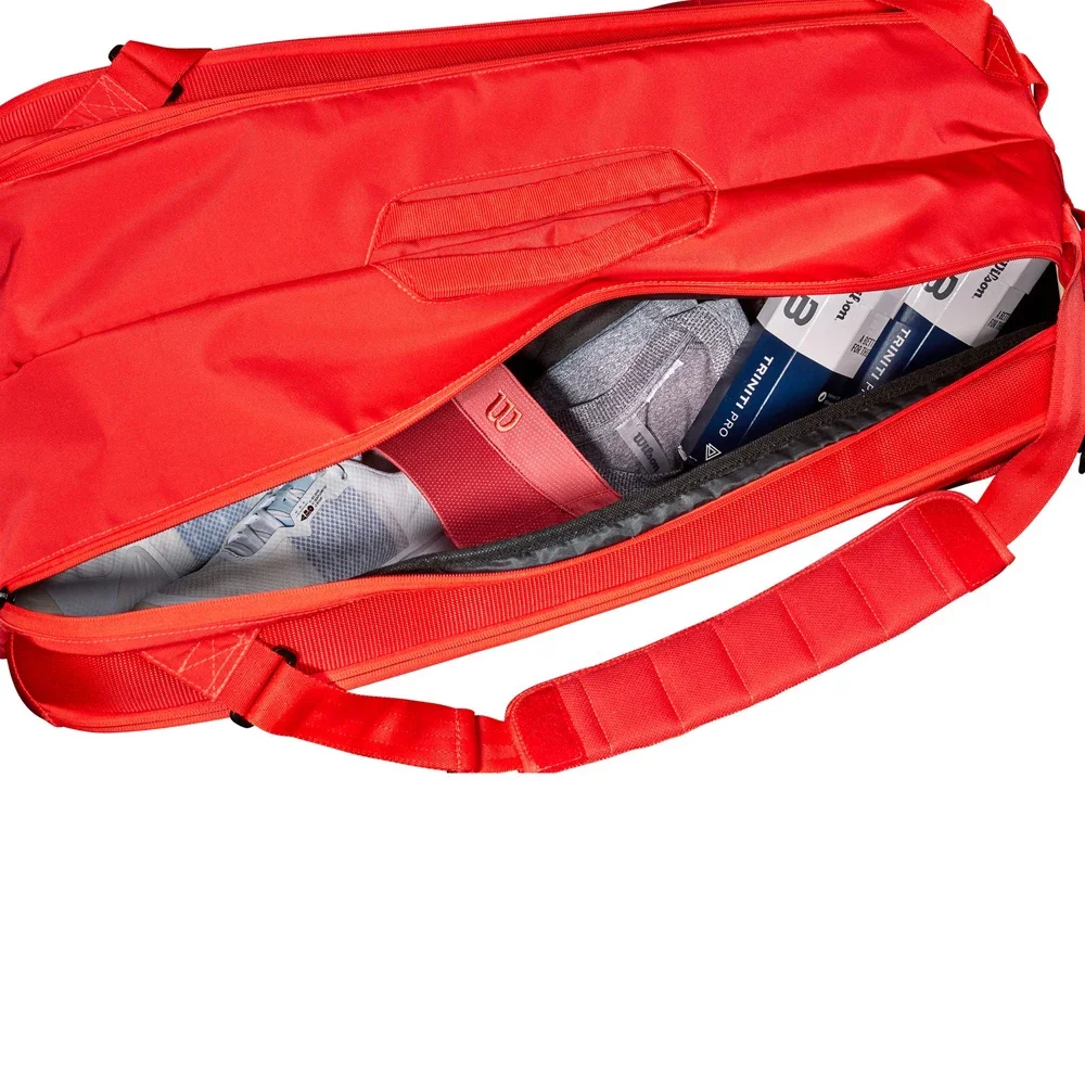 Wilson 2023 Super Tour Pro Staff 6 Pack Fine-Knit Coating Tennis Bag 3-Decks Racket Backpack Racquet Bag with Thermoguard Red