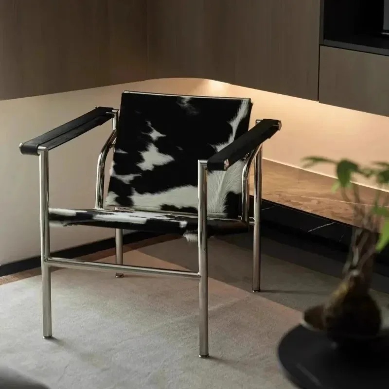 Le Corbusier Итальянский стиль Одиночный диван-кресло Дизайнерский винтажный одиночный стул Стул для отдыха из нержавеющей стали