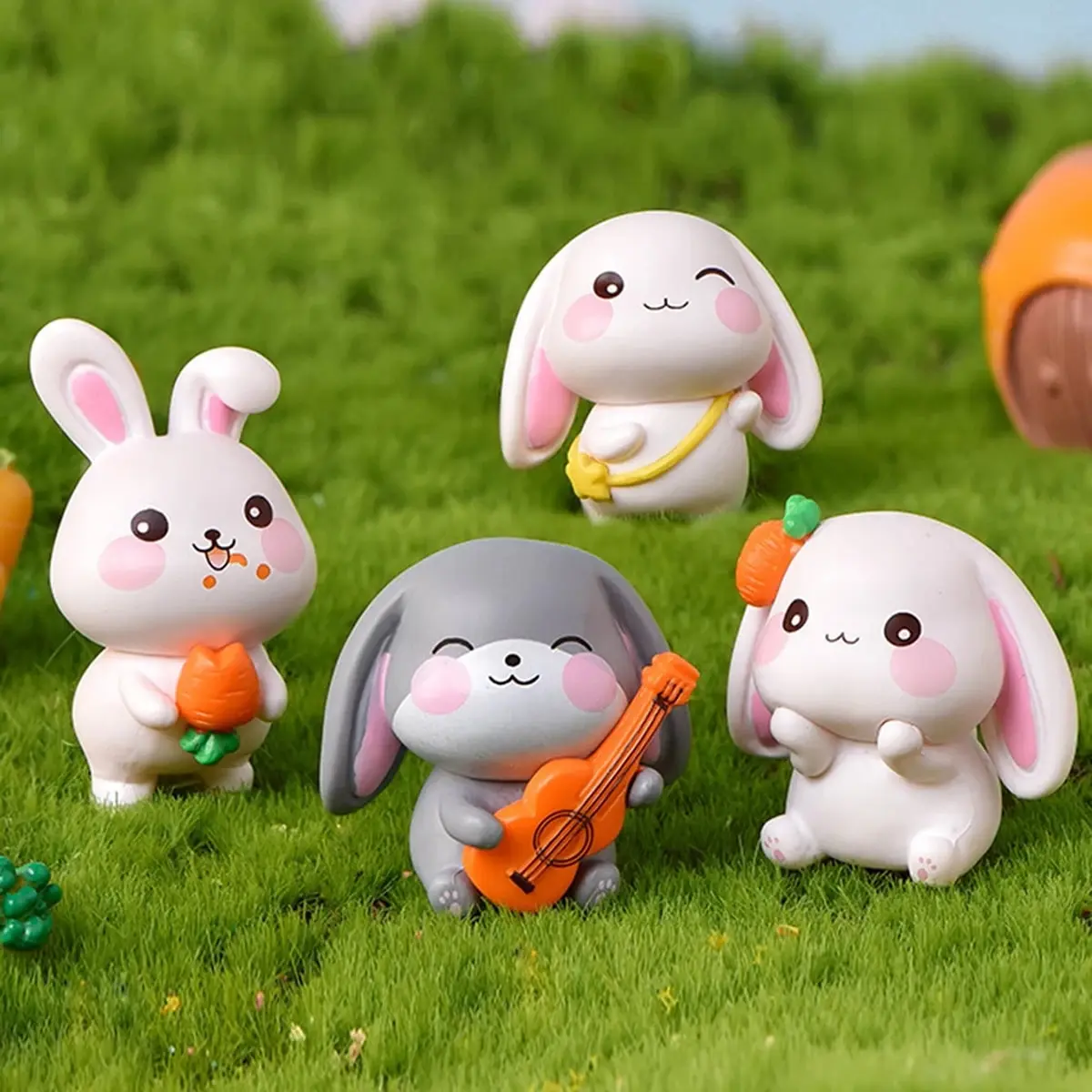 4 個セットの樹脂かわいいウサギの装飾品 DIY キーホルダーミニチュア風景アクセサリーホームデスクトップ車のインテリア装飾