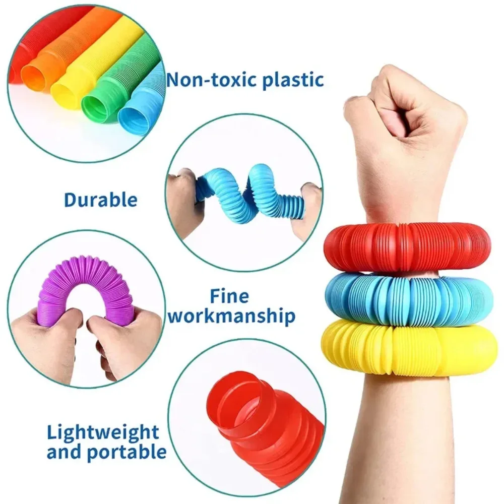 6 ชิ้น/แพ็ค Pop หลอด Sensory ของเล่น Fidget Pop Tube ความเครียดบรรเทา Decompression ของเล่นนิ้วมือ Telescopic Tube สําหรับเด็กวัยรุ่นของขวัญ