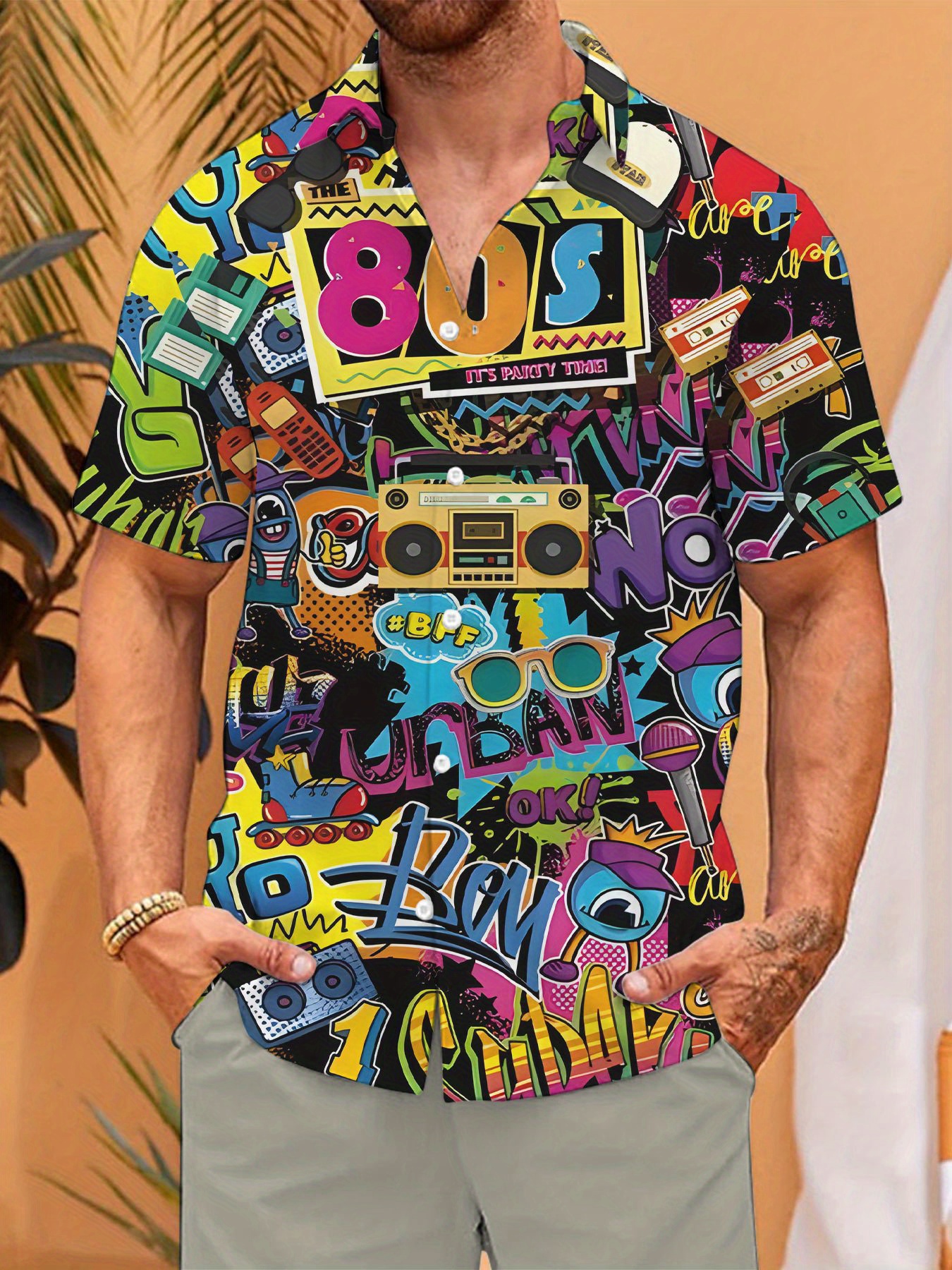 Мужская рубашка с коротким рукавом 80-х годов, рубашка на пуговицах в стиле ретро, летняя пляжная рубашка, рубашка для кемпинга, мужская повседневная рубашка с коротким рукавом