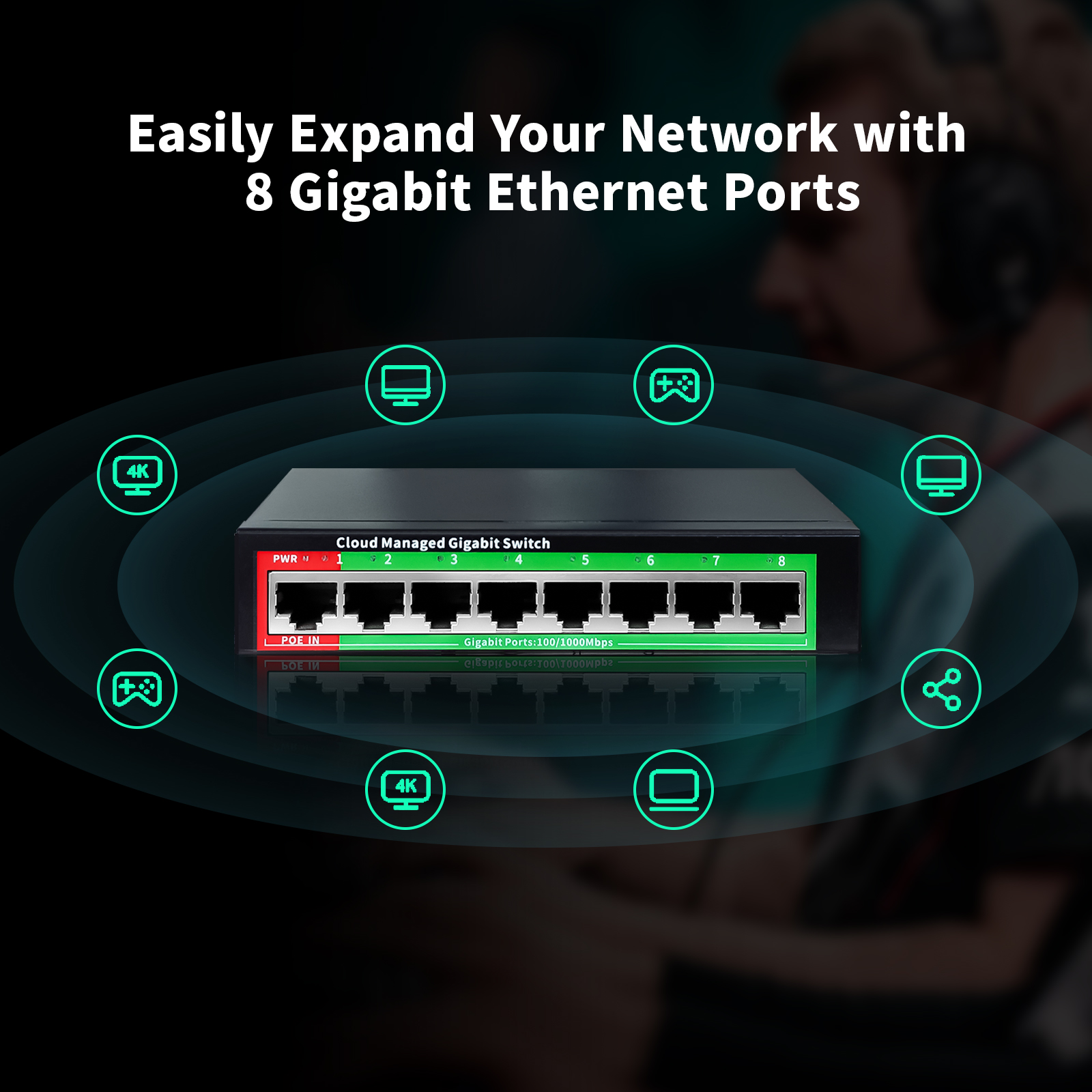 Conmutador Ethernet Gigabit gestionado por la nube, conmutador de red de 8 puertos, 48V, extensor de red POE de escritorio, 100/1000Mbps, SFP, interruptor gestionado por aplicación