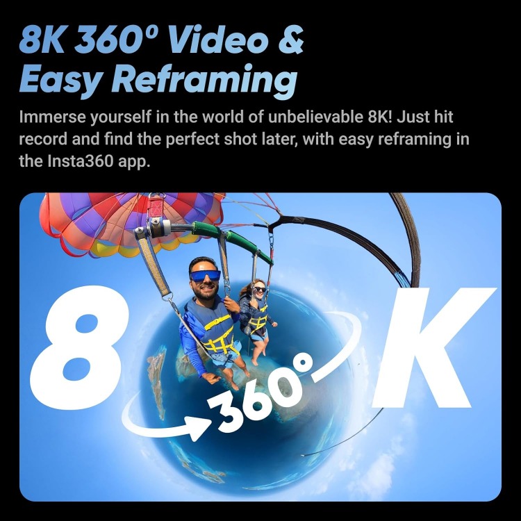X4 Standard Bundle - Waterproof 8K 360 Action Camera, 4K Wide-Angle Video, Invisible Selfie Stick Effect, Removable
