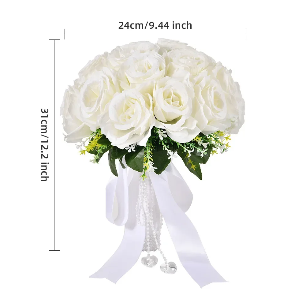 1PC 사랑 크리스탈 펜던트 웨딩 부케 신부 들러리 화이트 로즈 꽃 꽃다발 결혼식 신부 샤워 장식