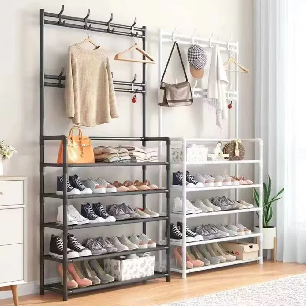 4th/5th Floor Multifunctional Home Storage Rack - Plastic Easy Assembly Shoe Clothes Hat Organizer Floor Standing Design Clothe