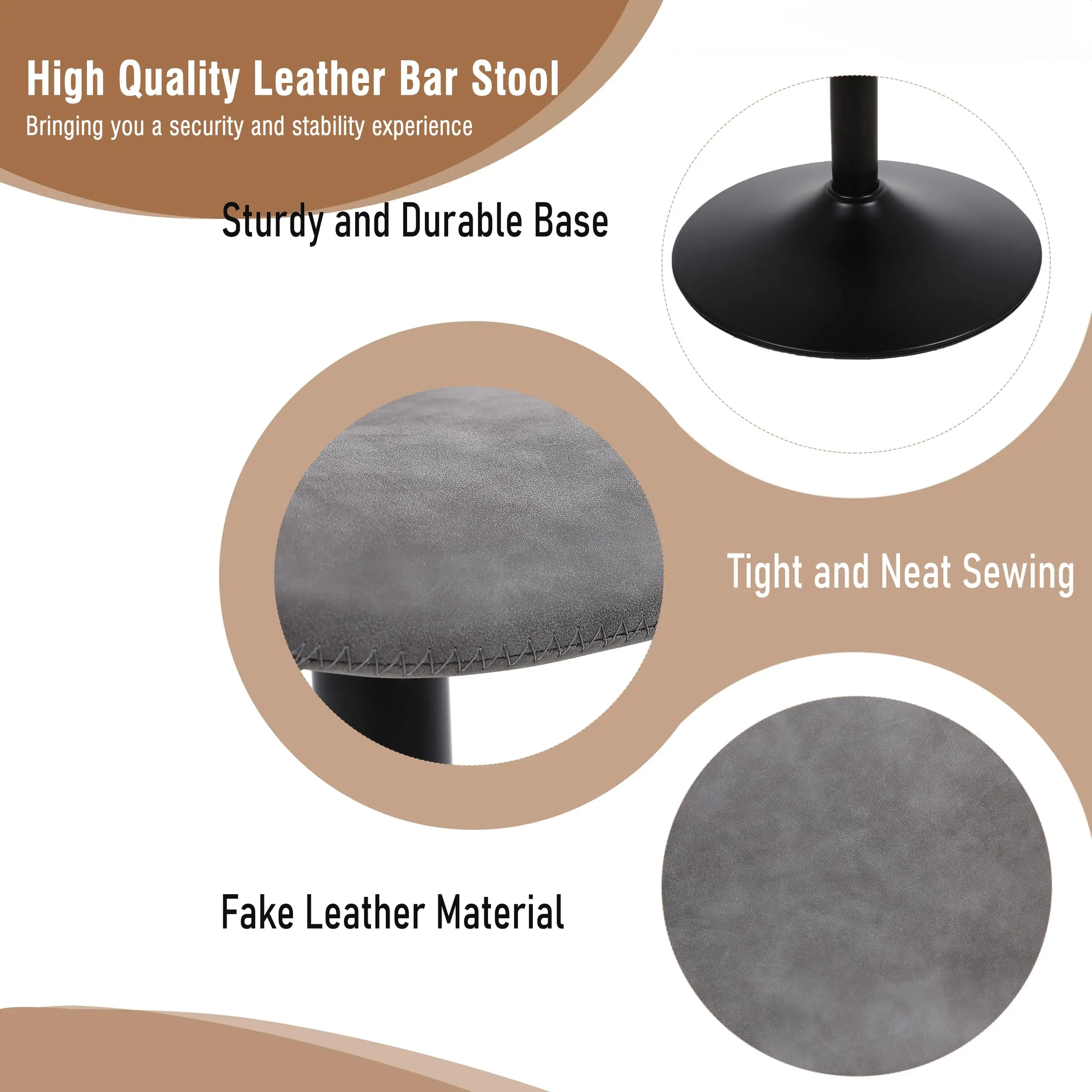 Taburete de Bar, Taburete Giratorio con Respaldo, sillas de Bar Modernas Adustables, Colore Grigio