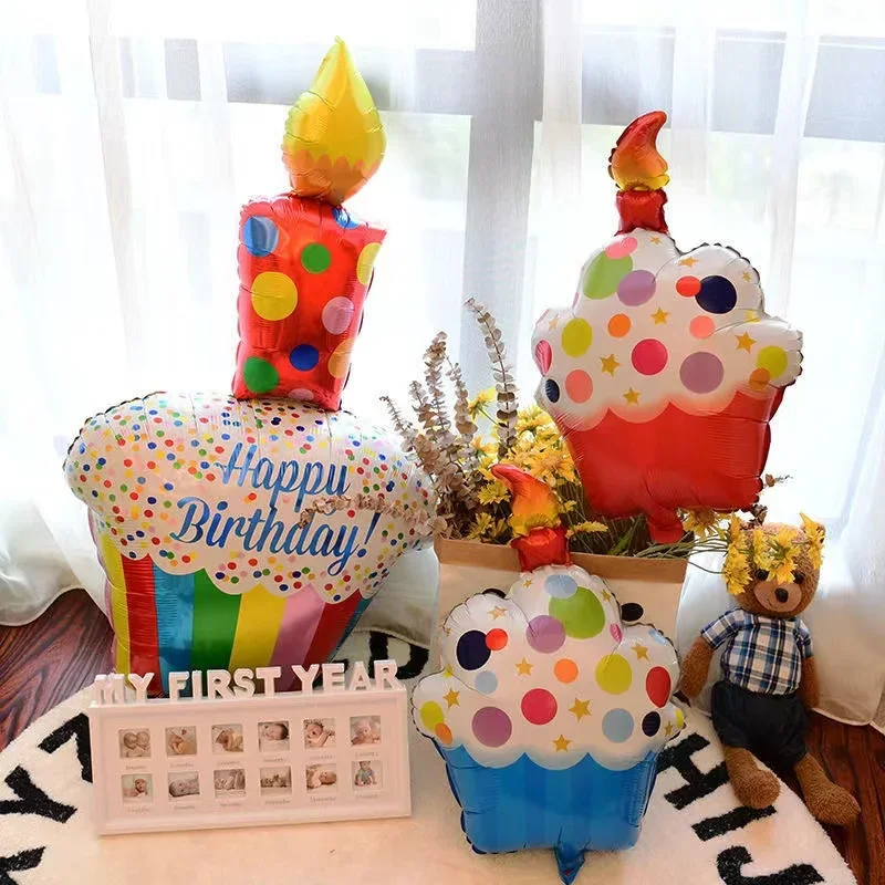 대형 생일 3 레이어 케이크 촛불 스트라이프 폴카 도트 호일 풍선 생일 파티 사진 소품 장면 장식