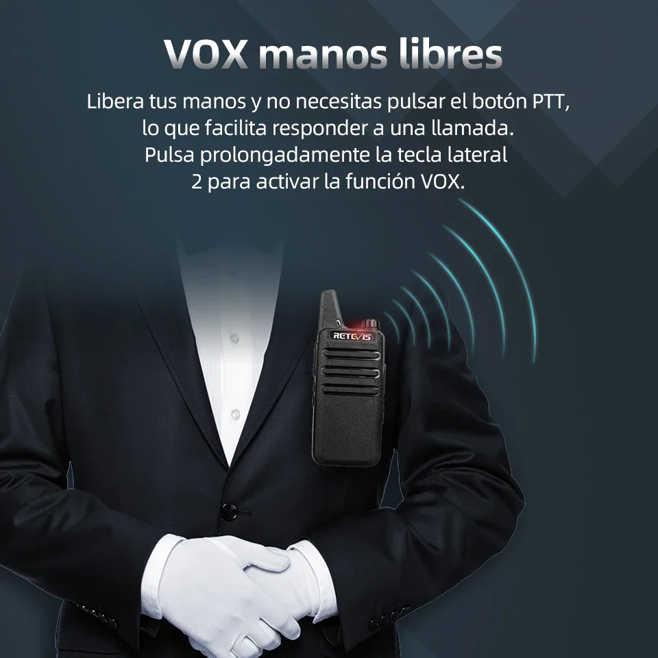 Retevis RT622 Mini Walkie Talkie Radio Emergencia 4 6 10 Piezas Largo Alcance RT622 PMR PMR446 sin Licencia VOX Portatil Recargable Walkie Talkies para Restaurantes Hoteles Caza y Camping