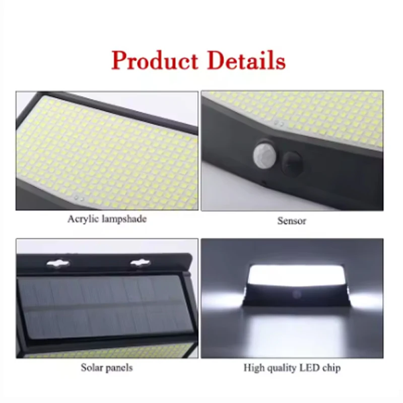 Nuevas luces solares LED 468 integradas para garaje exterior con sensor de movimiento atardecer al amanecer IP65 impermeable, 120 °   Ángulo de iluminación