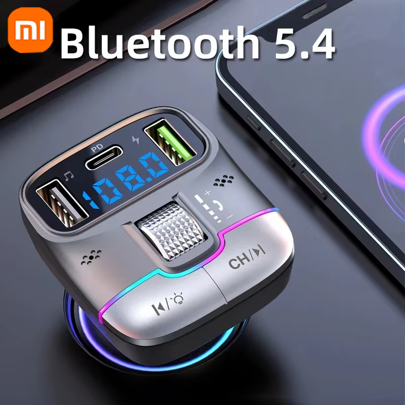 FM-передатчик Xiaomi Bluetooth 5,4, автомобильный AUX-радио модулятор громкой связи, MP3-плеер с адаптером быстрой зарядки, автоаксессуары