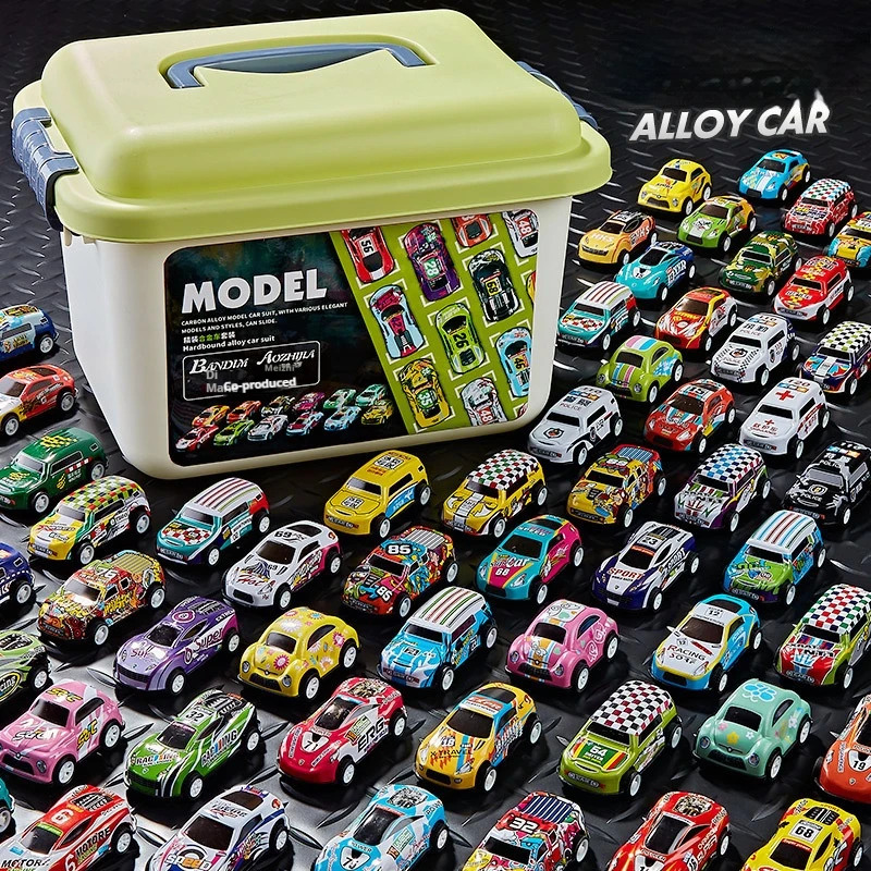 30PCS 50PCS Mini Legierung Auto Modell Set mit Lagerung Box Diecast Autos Spielzeug für Jungen Schiebe Trägheit fahrzeug Kinder Spielzeug Kit Geschenke