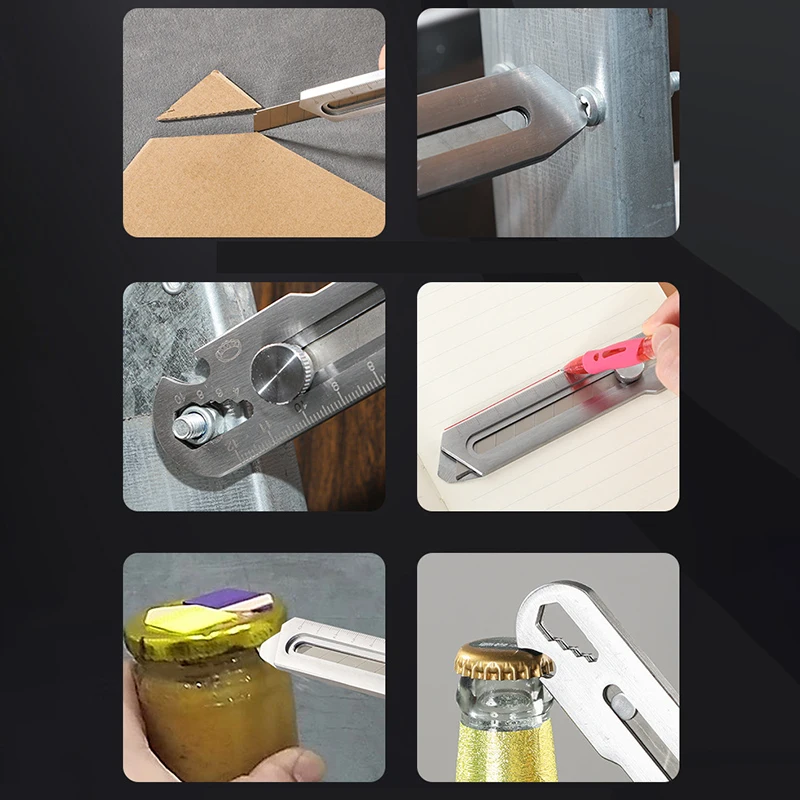 Coltello multiuso Taglierina per righello Coltello a scatto retrattile in acciaio inossidabile Coltello e lame Strumento di misurazione manuale