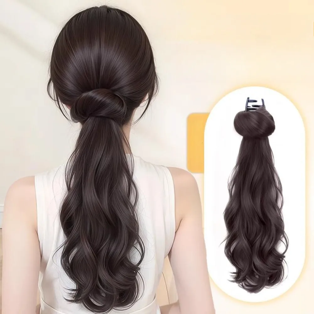 45cm feminino natural sintético rabo de cavalo trança peruca clipe preguiçoso baixo amarrado fofo flor bud trança extensão do cabelo