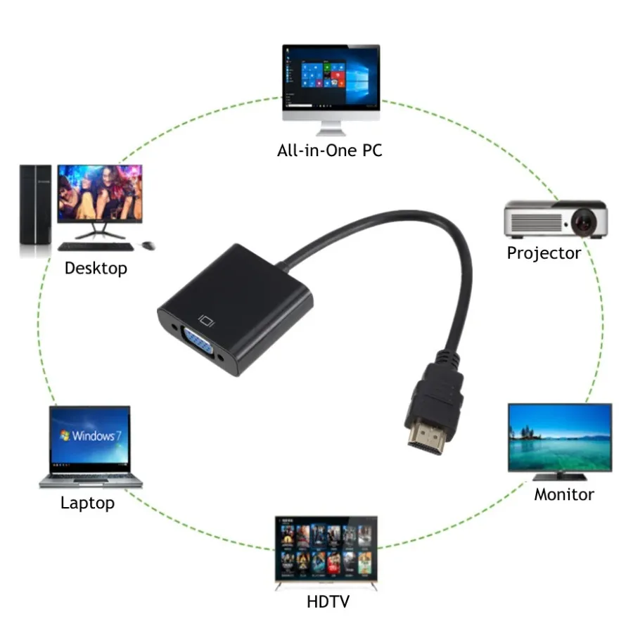 Hd 1080p hdmi-compatível com conversor de cabo vga com fonte de alimentação de áudio macho para fêmea conversor adaptador para pc tv tablet portátil