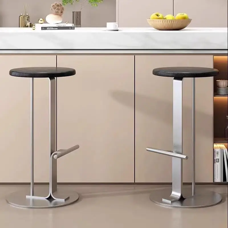 ‌Scandinavian Bar Stools, Solid Wood & Iron Height-Adjustable, Wide Base Counter Seats, Bistro-Grade Home Bar Furniture