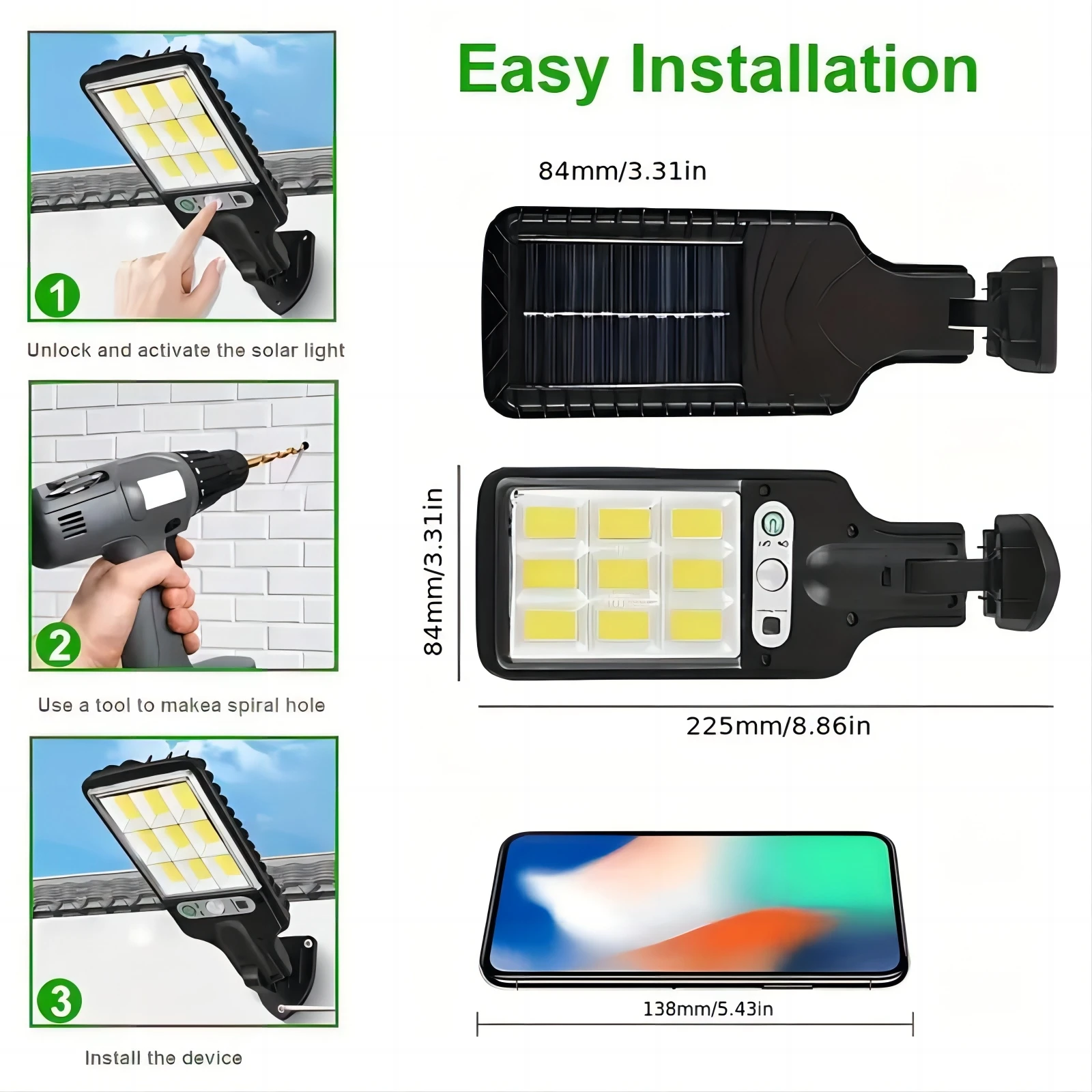 1/2/4Pack Solar Street Lights, 108 COB LED Outdoor Wall Lights with Remote Control and Motion Sensor, Adjustable 3 Modes 1000mah