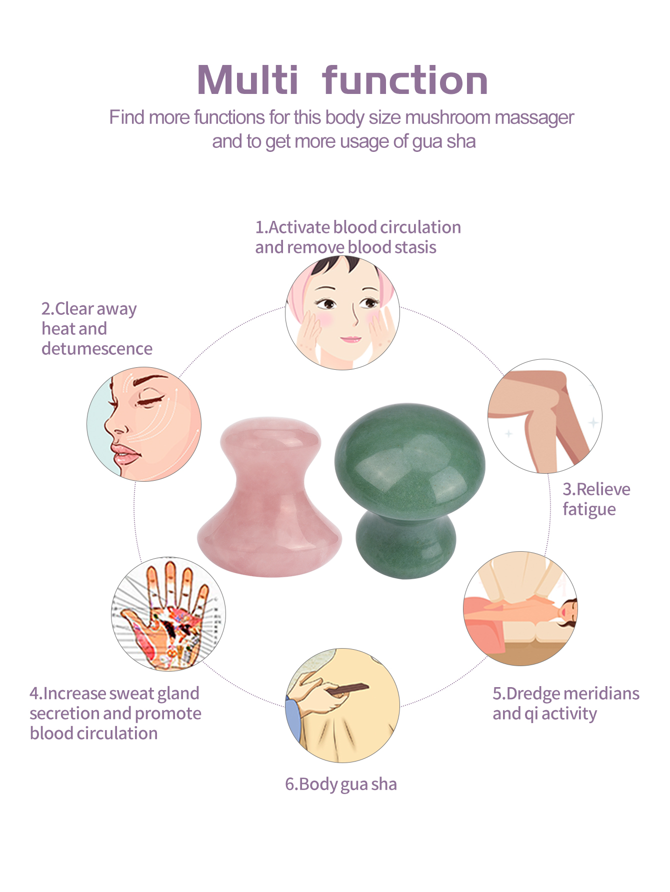 1 หยกธรรมชาติเห็ดรูปร่าง Gua Sha BOARD Face กลับ Body Massager Facial Beauty Care Skin TOOL ผู้หญิง Relaxing Face Roller